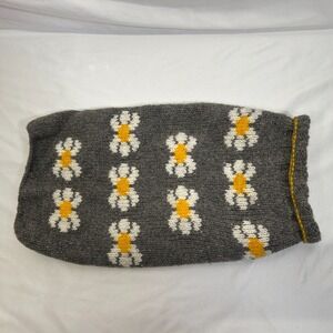 Chillydog Small/Medium Dog Sweater Handmade 100% Wool Gray Daisies Flowers